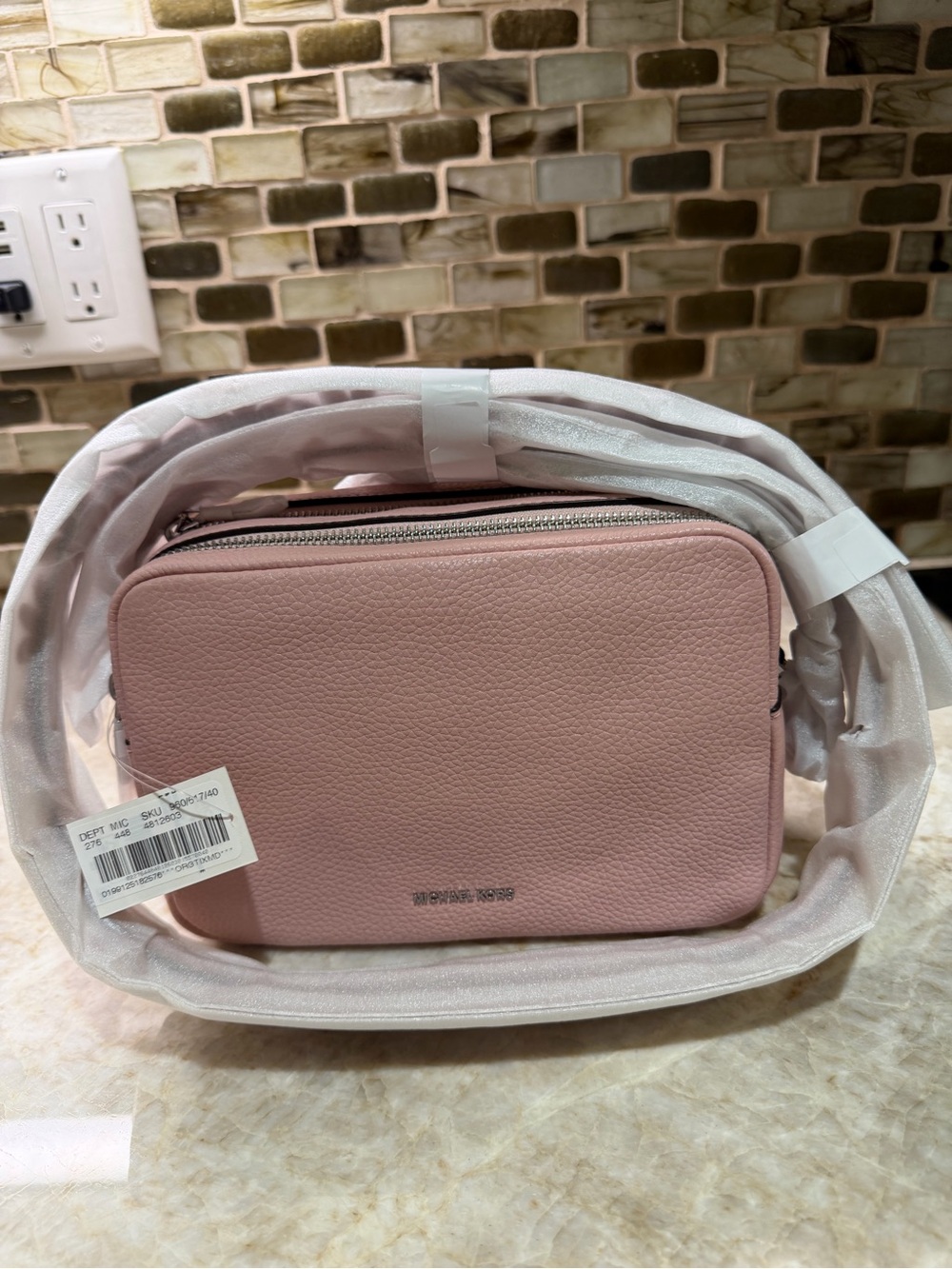 Michael Kors Pink Pebbled Leather Medium Camera Crossbody Bag